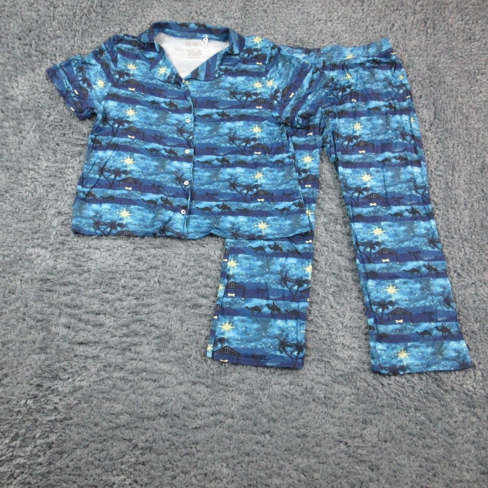 Tiny Roots Pajama Set Womens Small Blue Nativity Christmas TENCEL Modal NWT - Picture 1 of 16
